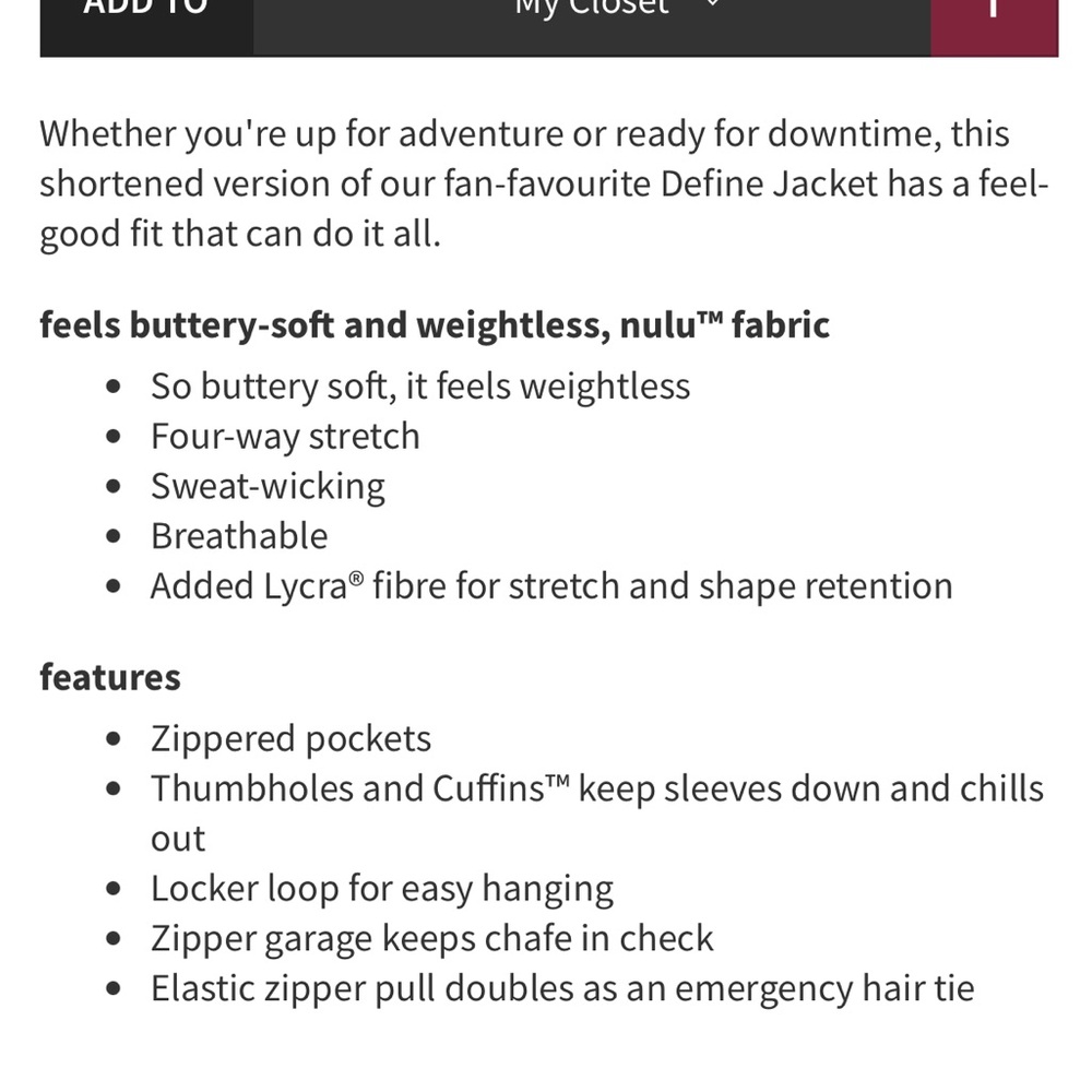 Lululemon Define Cropped Jacket *Nulu - Picture 6 of 7